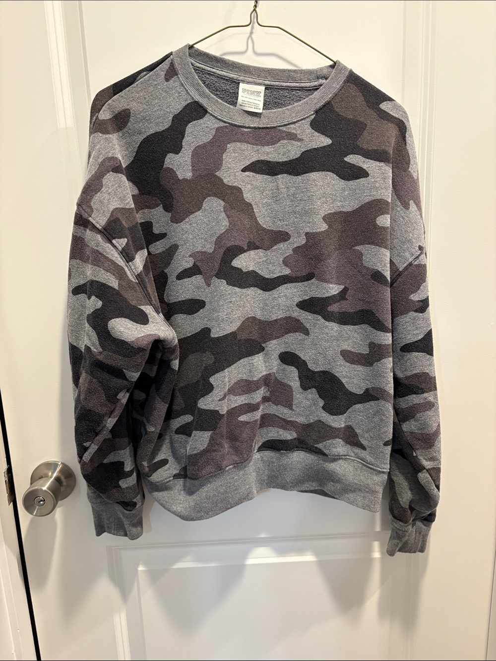 PINK Victoria's Secret Gray and Black Camo Crewneck Sweatshirt